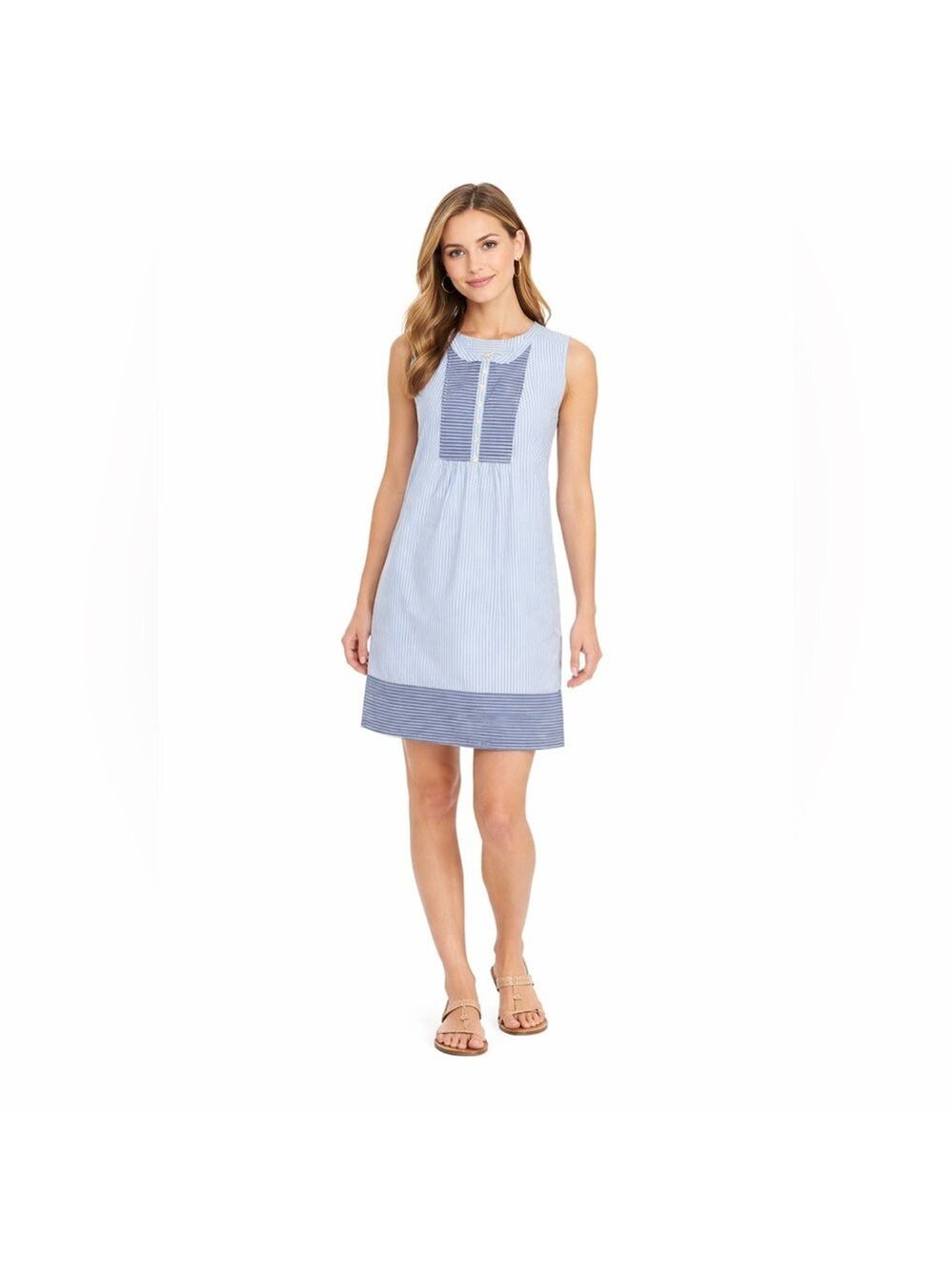 LOFT Petites XXSP Blue White Stripe Sleeveless Cotton Shift Dress Summer